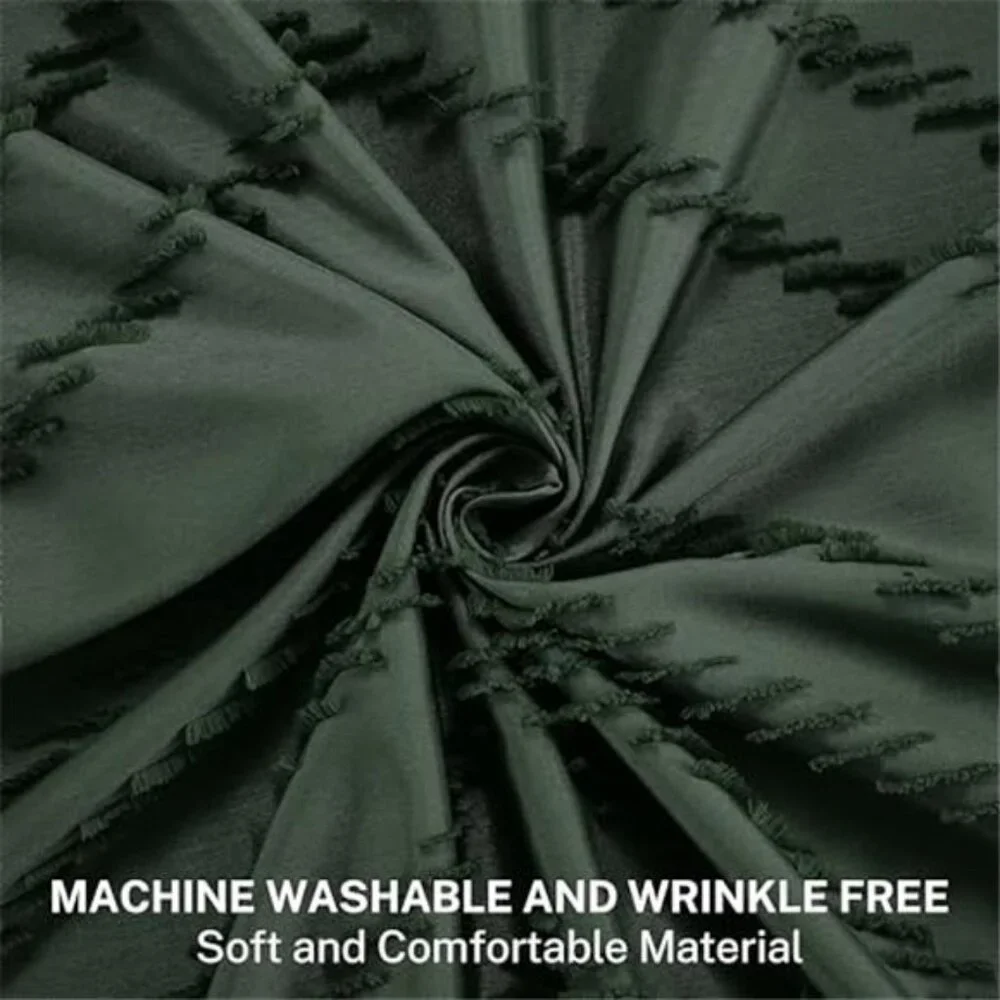 Dark Green Boho Shower Curtain with Tassel Woven Fabric Shower Curtain 72 x 72